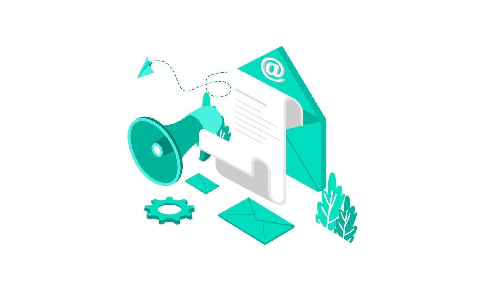 Ilustración de vector de campaña isométrica de marketing por correo electrónico