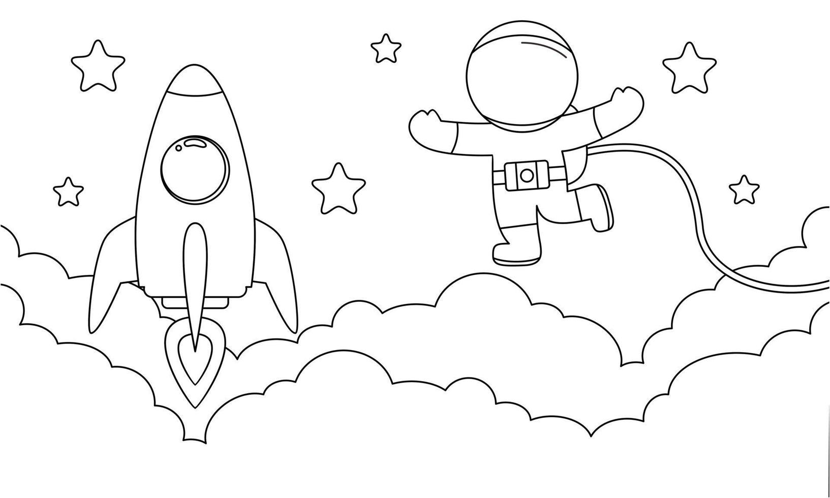 Cute astronaut on space coloring book illustration vector