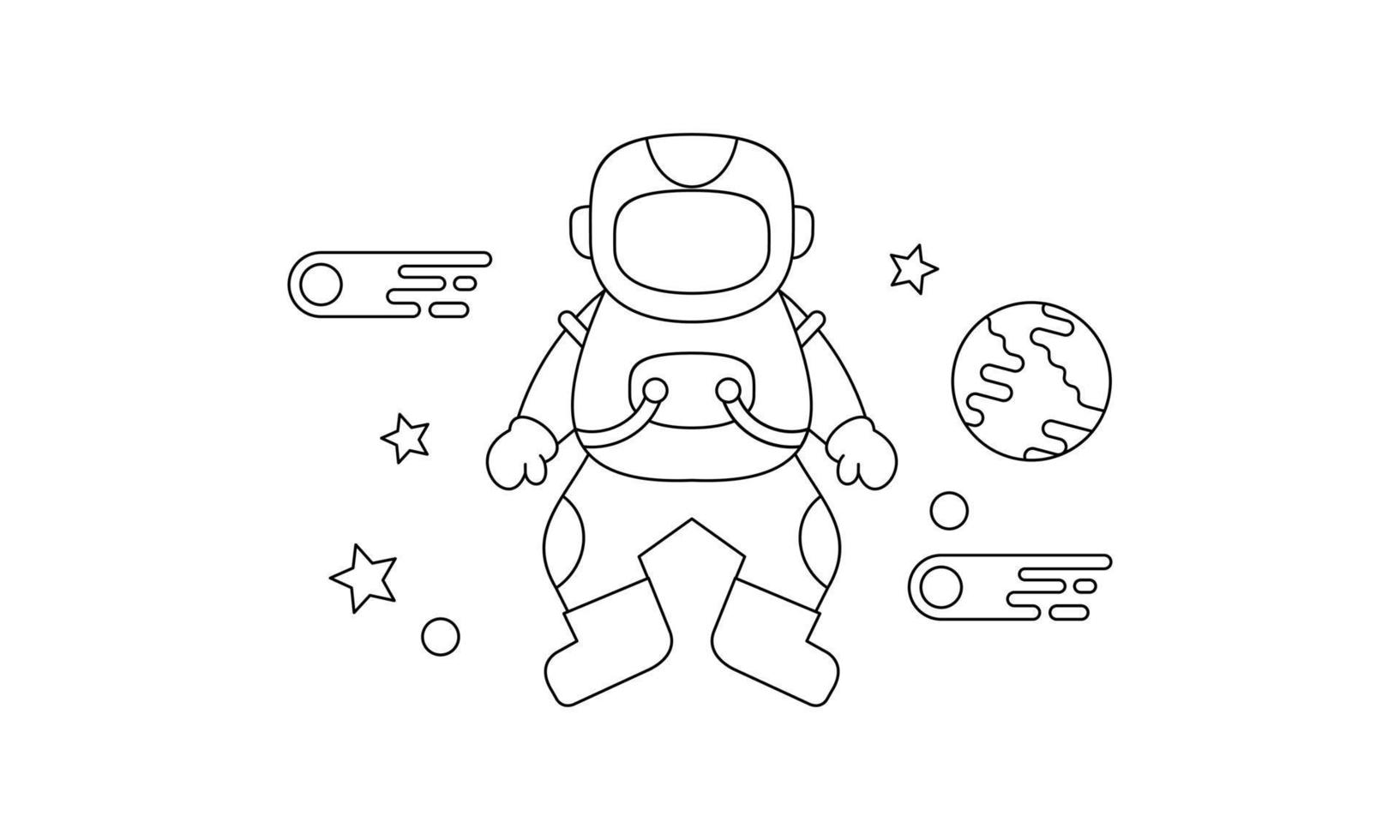 lindo astronauta en el espacio para colorear libro ilustración vector