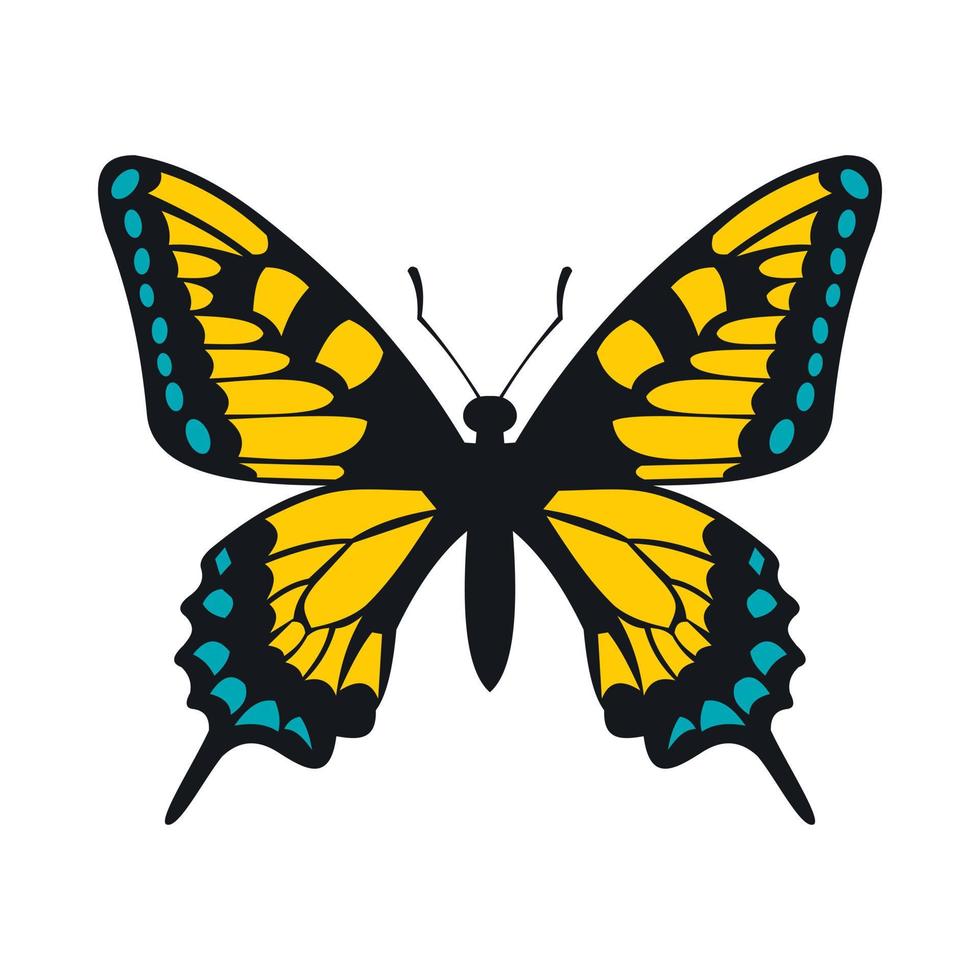 Yellow butterfly icon, flat style vector
