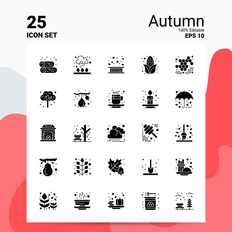 25 conjunto de iconos de otoño 100 archivos editables eps 10 ideas de concepto de logotipo de empresa diseño de icono de glifo sólido vector