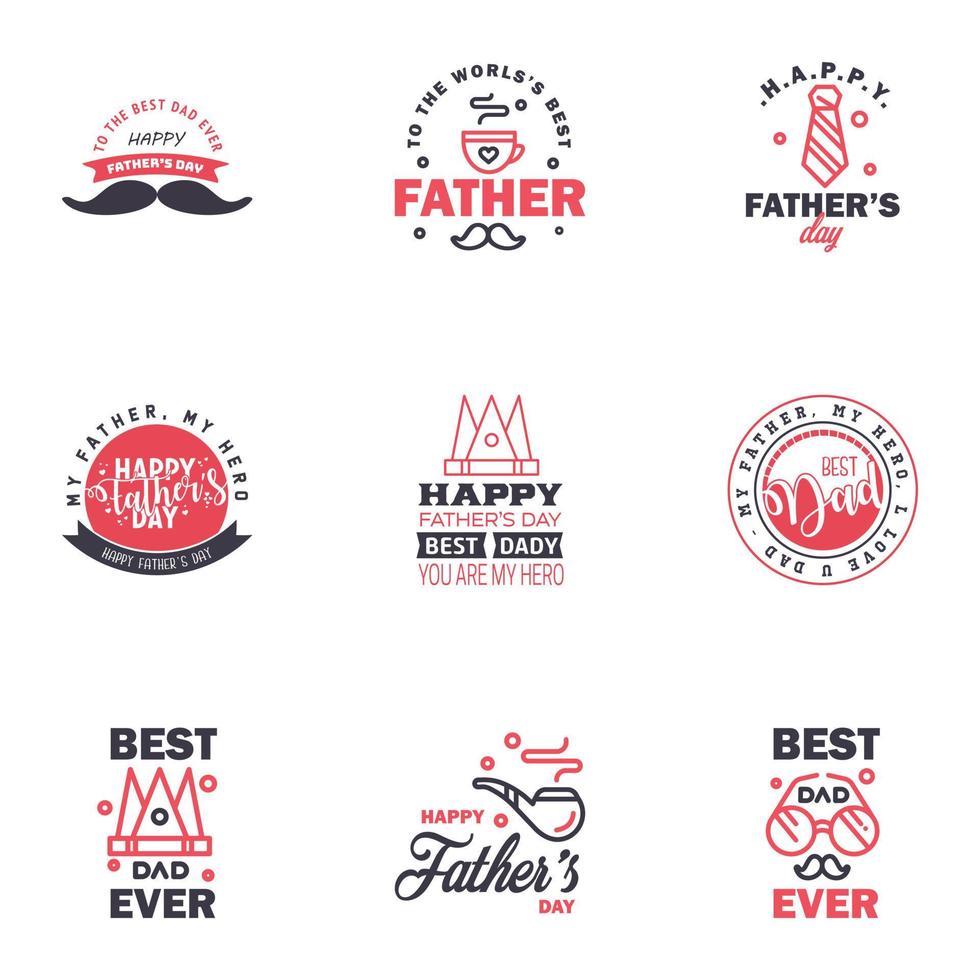 Set of fathers day 9 Black and Pink design elements Editable Vector Design Elements