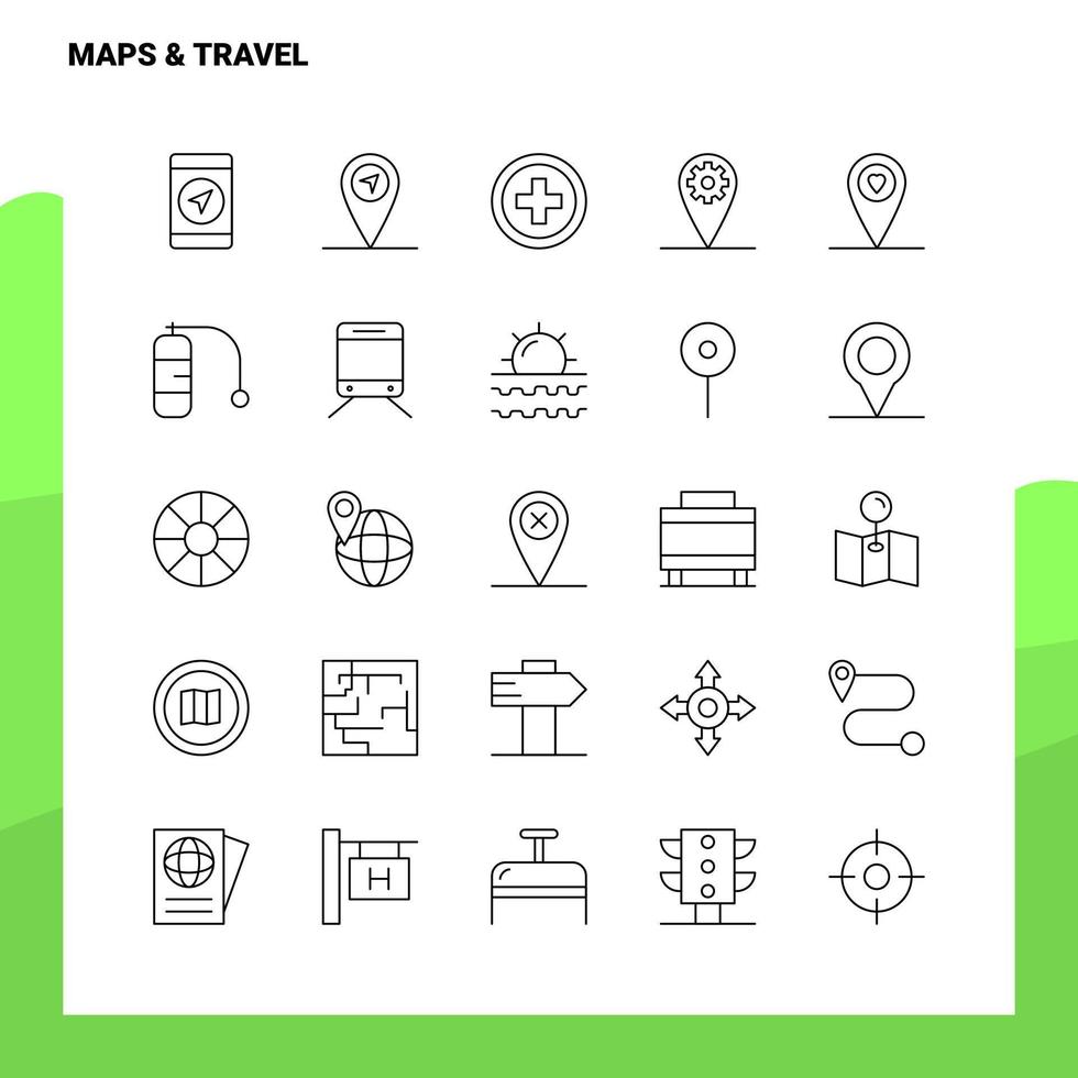 Set of Maps Travel Line Icon set 25 Icons Vector Minimalism Style Design Black Icons Set Linear pictogram pack