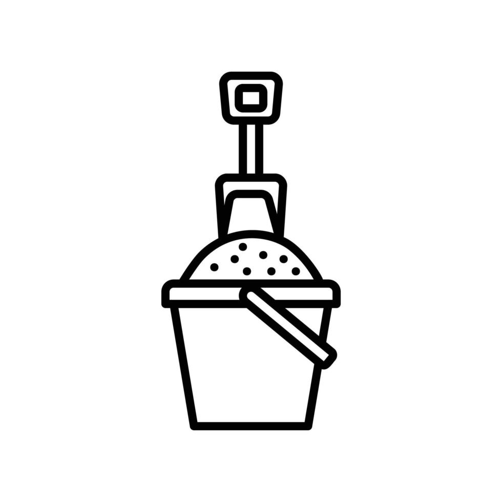 Icon of bucket filled by sands and shovel stick on it vector