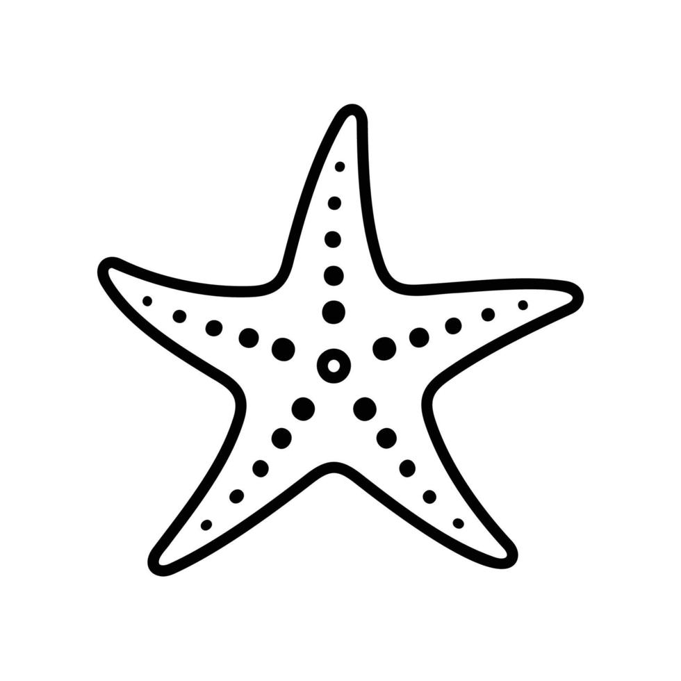 Starfish icon for sea creature in shallow ocean in black outline style vector