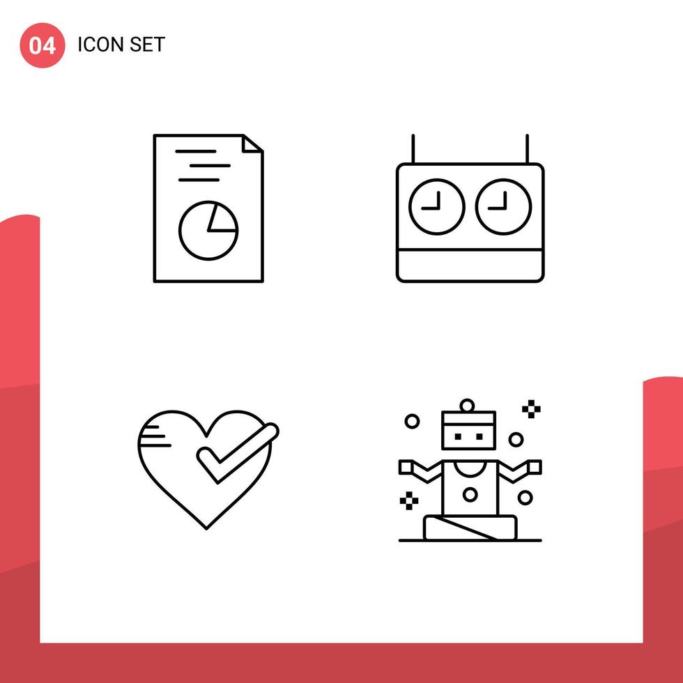 Set of 4 Commercial Filledline Flat Colors pack for analytics good chess heart exercise Editable Vector Design Elements