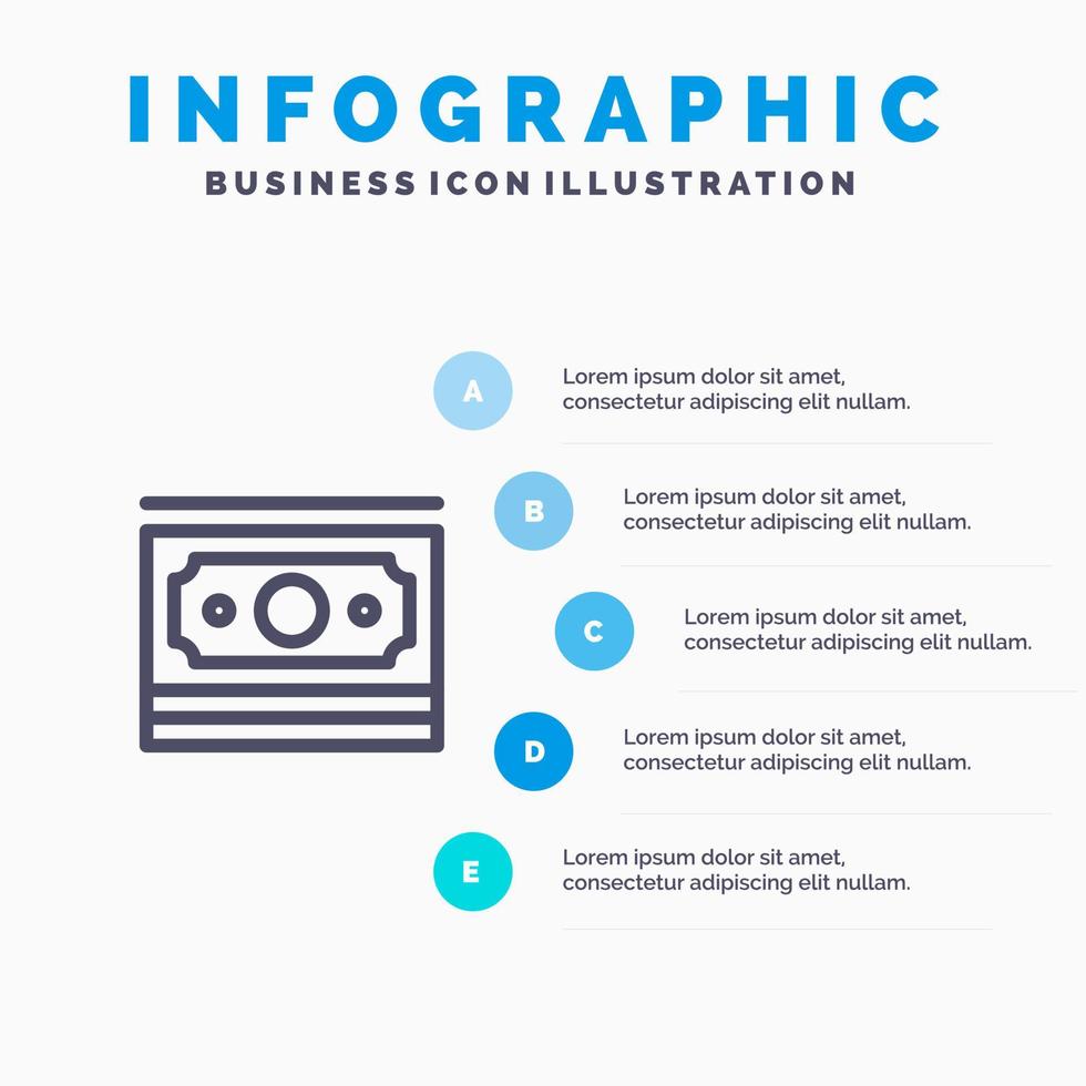 icono de línea de motivación de dinero en efectivo en dólares con fondo de infografía de presentación de 5 pasos vector