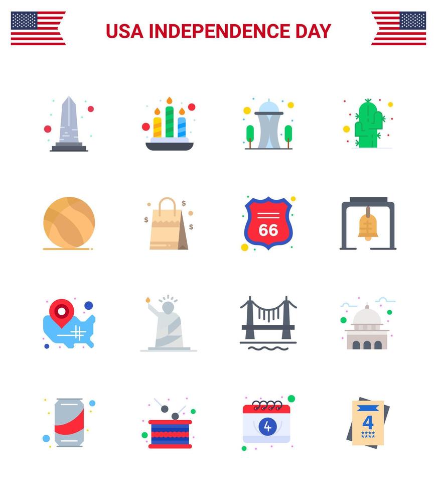 Happy Independence Day Pack of 16 Flats Signs and Symbols for ball desert building plant cactus Editable USA Day Vector Design Elements