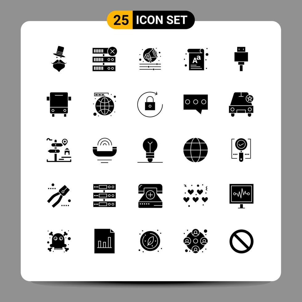 25 Universal Solid Glyph Signs Symbols of storage devices alert board document Editable Vector Design Elements