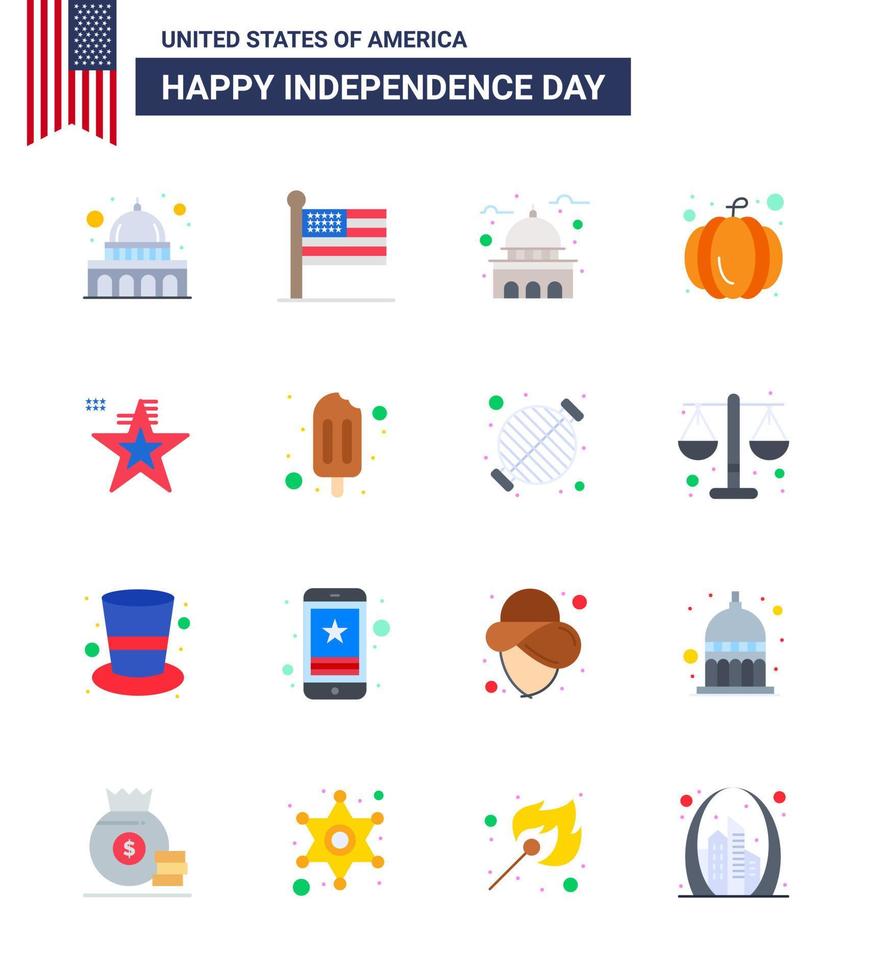 16 USA Flat Pack of Independence Day Signs and Symbols of american usa festival building pumpkin white Editable USA Day Vector Design Elements