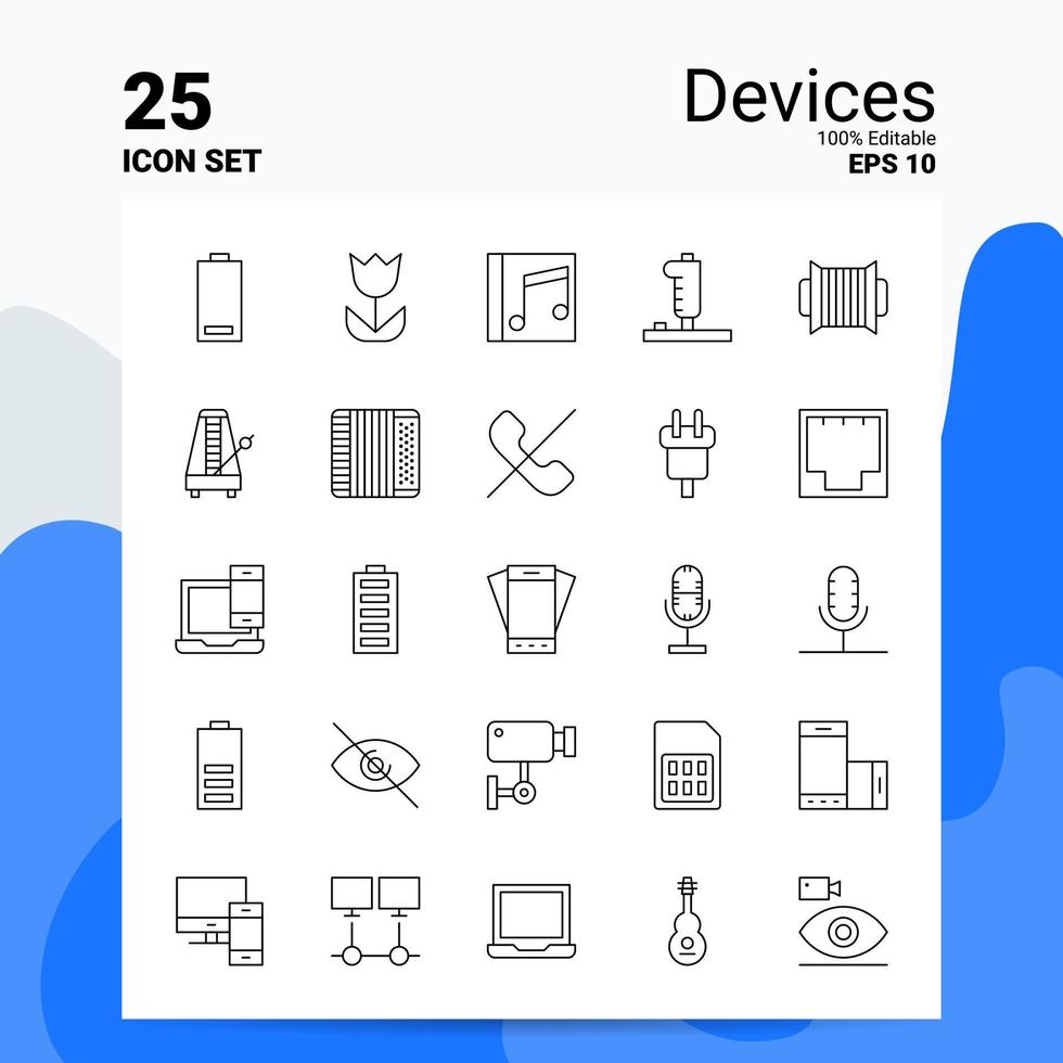 Conjunto de iconos de 25 dispositivos 100 archivos eps 10 editables concepto de logotipo de empresa ideas diseño de icono de línea vector