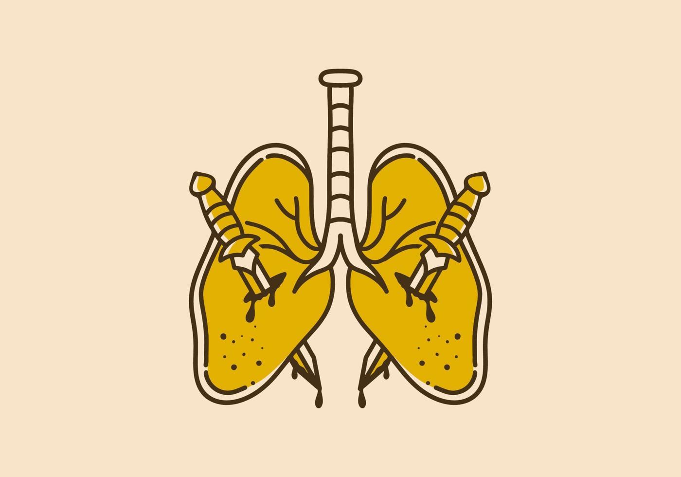 ilustración de arte vintage de pulmones y dos dagas vector