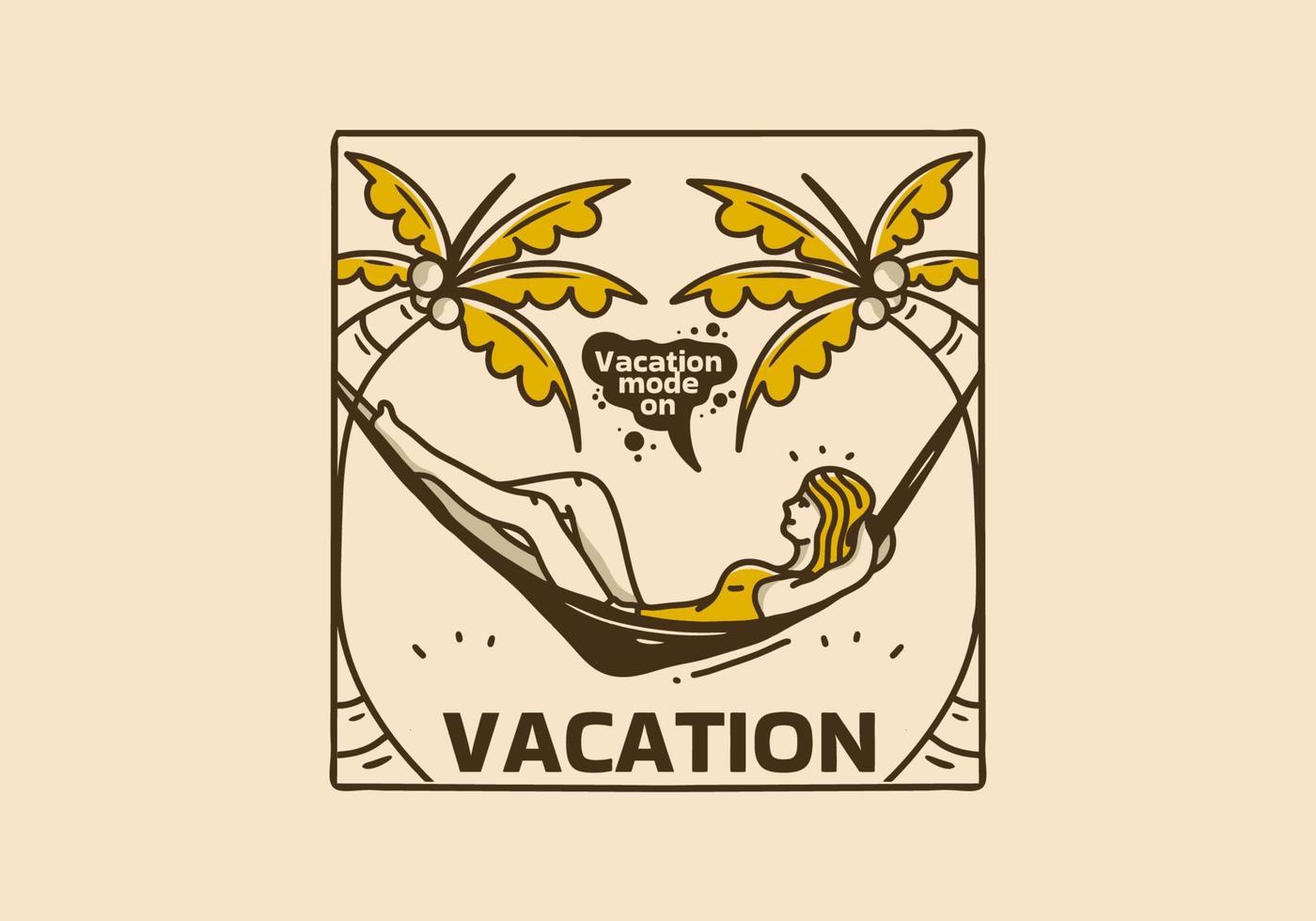 Vintage illustration of woman relax on hammock vector