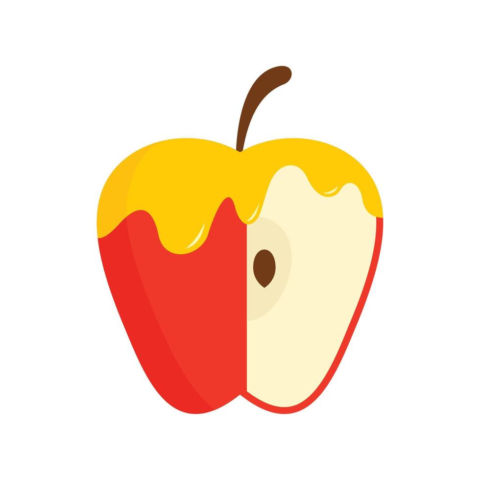 Honey on red apple icon, flat style vector