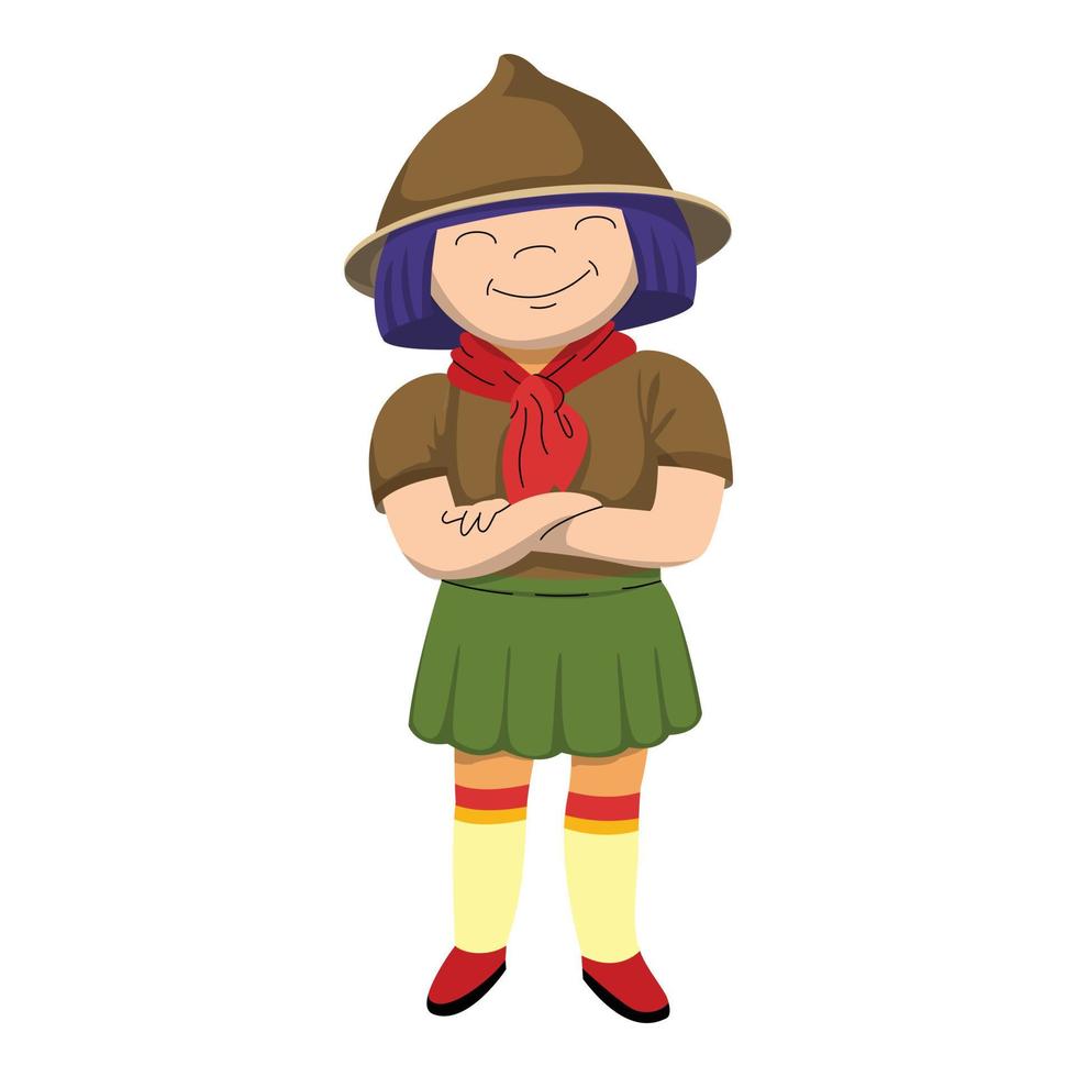 Smiling scout girl icon, cartoon style vector