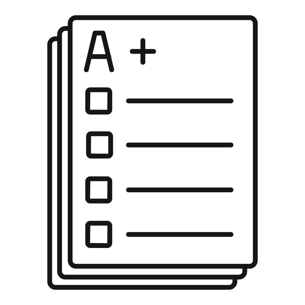 Lesson paper test icon, outline style vector