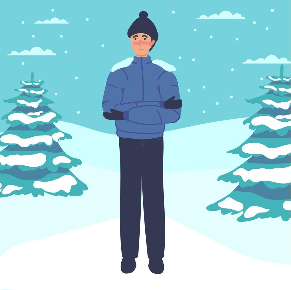 man froze. Frostbite concept banner. Cartoon illustration of frostbite vector concept banner for web design