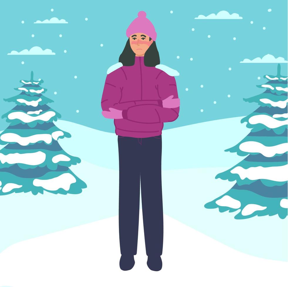 woman froze. Frostbite concept banner. Cartoon illustration of frostbite vector concept banner for web design.