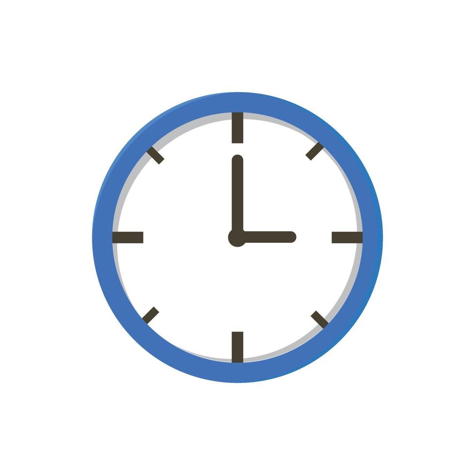 Clock or time vector. Blue clock illustration in flat style vector