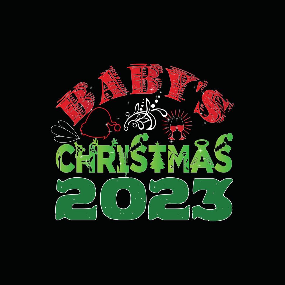 baby's Christmas 2023 vector t-shirt template. Christmas t-shirt design. Can be used for Print mugs, sticker designs, greeting cards, posters, bags, and t-shirts.