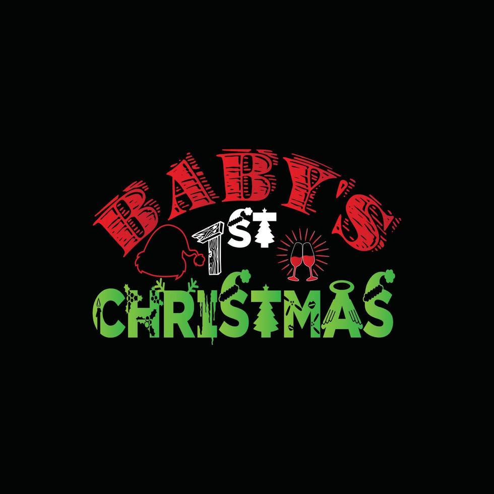 plantilla de camiseta de vector de primera Navidad del bebé. diseño de camiseta de navidad. se puede utilizar para imprimir tazas, diseños de pegatinas, tarjetas de felicitación, afiches, bolsos y camisetas.