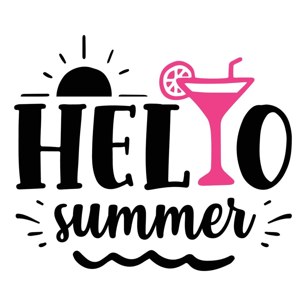 Hello summer Vector illustration with hand-drawn lettering on texture background prints and posters. Calligraphic chalk design