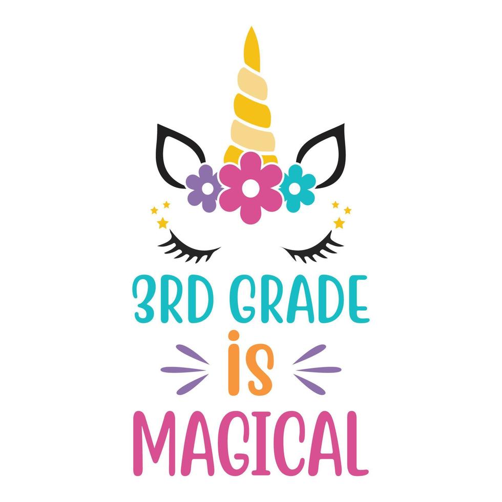 3rd grade is magical Vector illustration with hand-drawn lettering on texture background prints and posters. Calligraphic chalk design