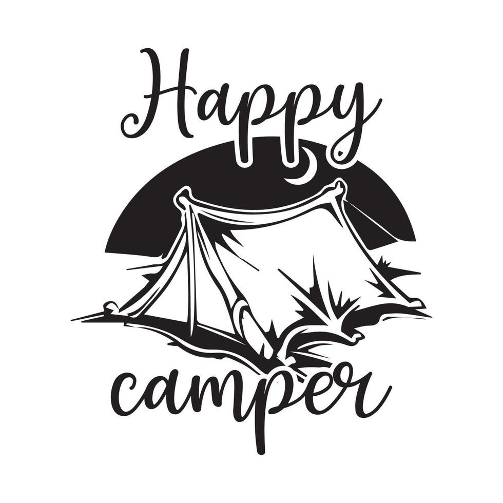 Happy camper Vector illustration with hand-drawn lettering on texture background prints and posters. Calligraphic chalk design