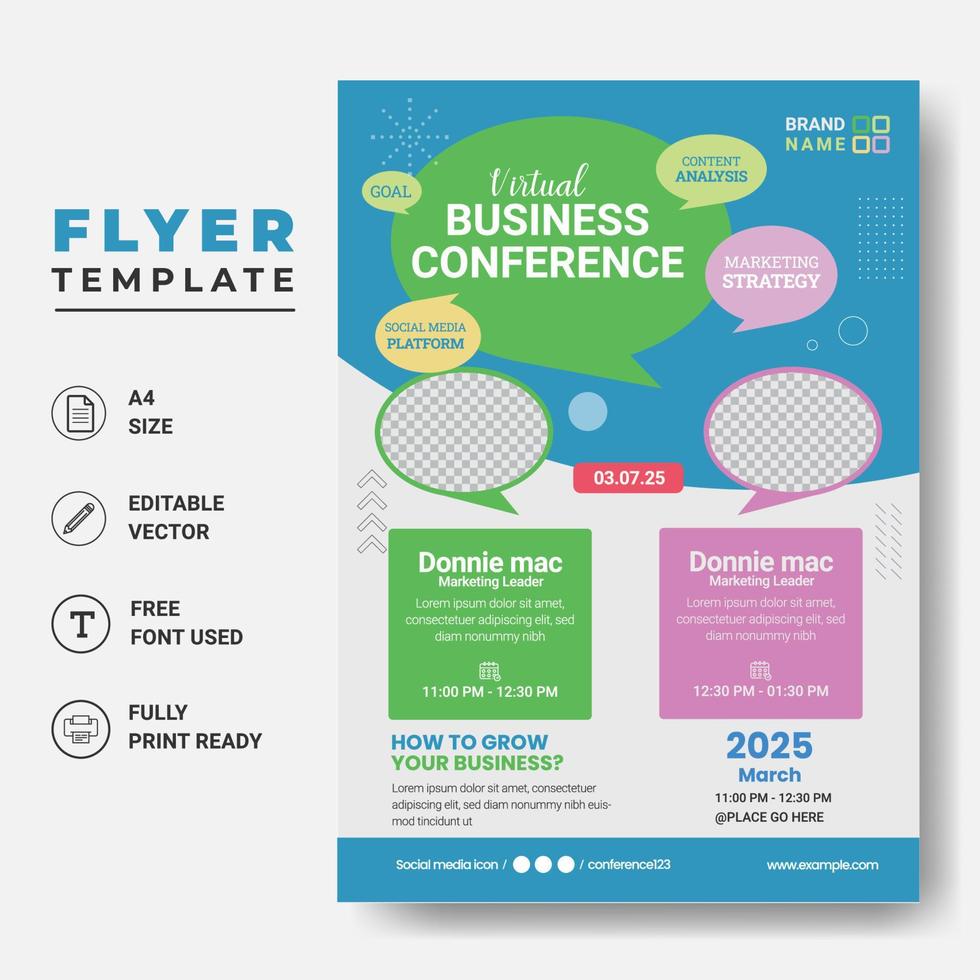 Business Conference Brochure Flyer Design Layout Template In A4 Size, Virtual Business Or Corporate Conference. vector