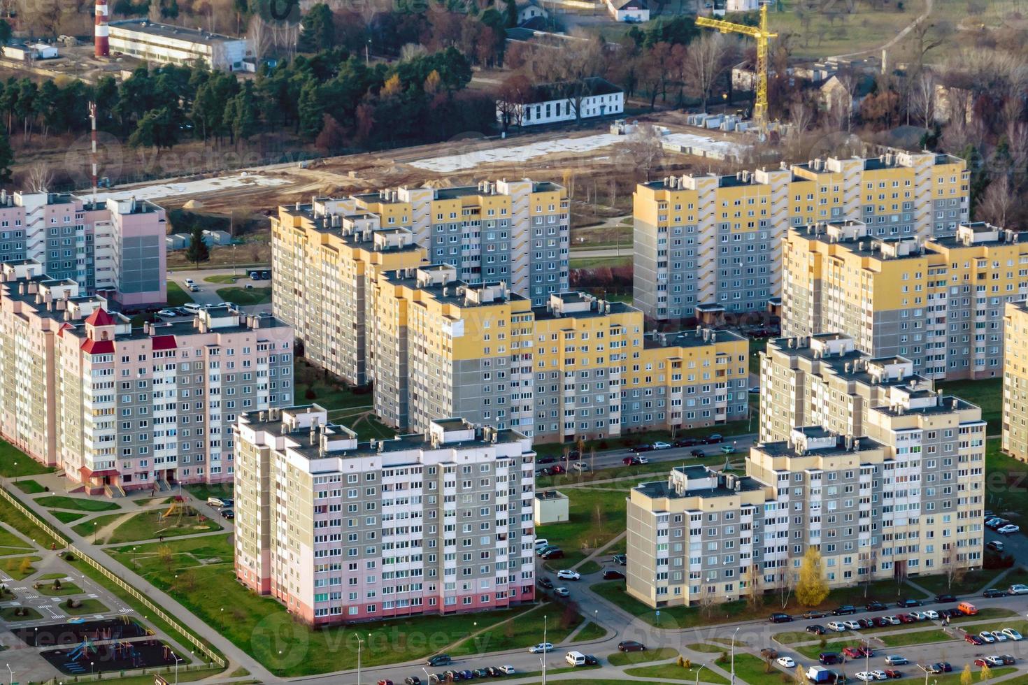 panoramic aerial view of a huge residential complex with high-rise buildings photo