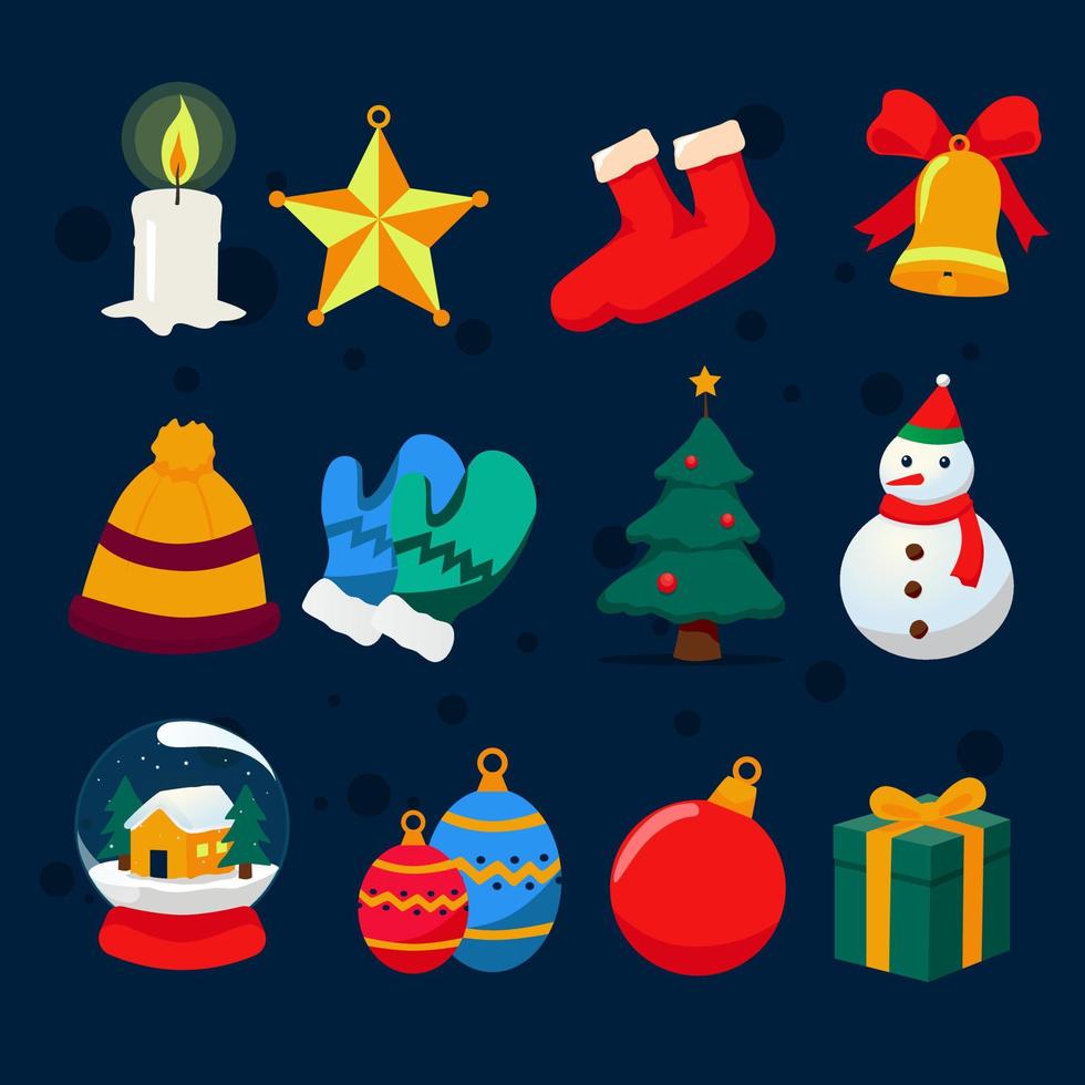 Christmas Elements Symbol Item Set Vector Illustration with fun color