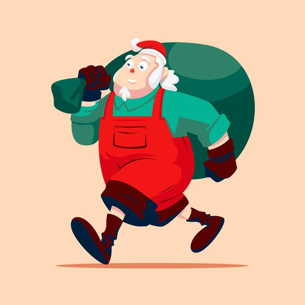 ilustración de hombre gordo de santa traer bolsa caminando pose vector
