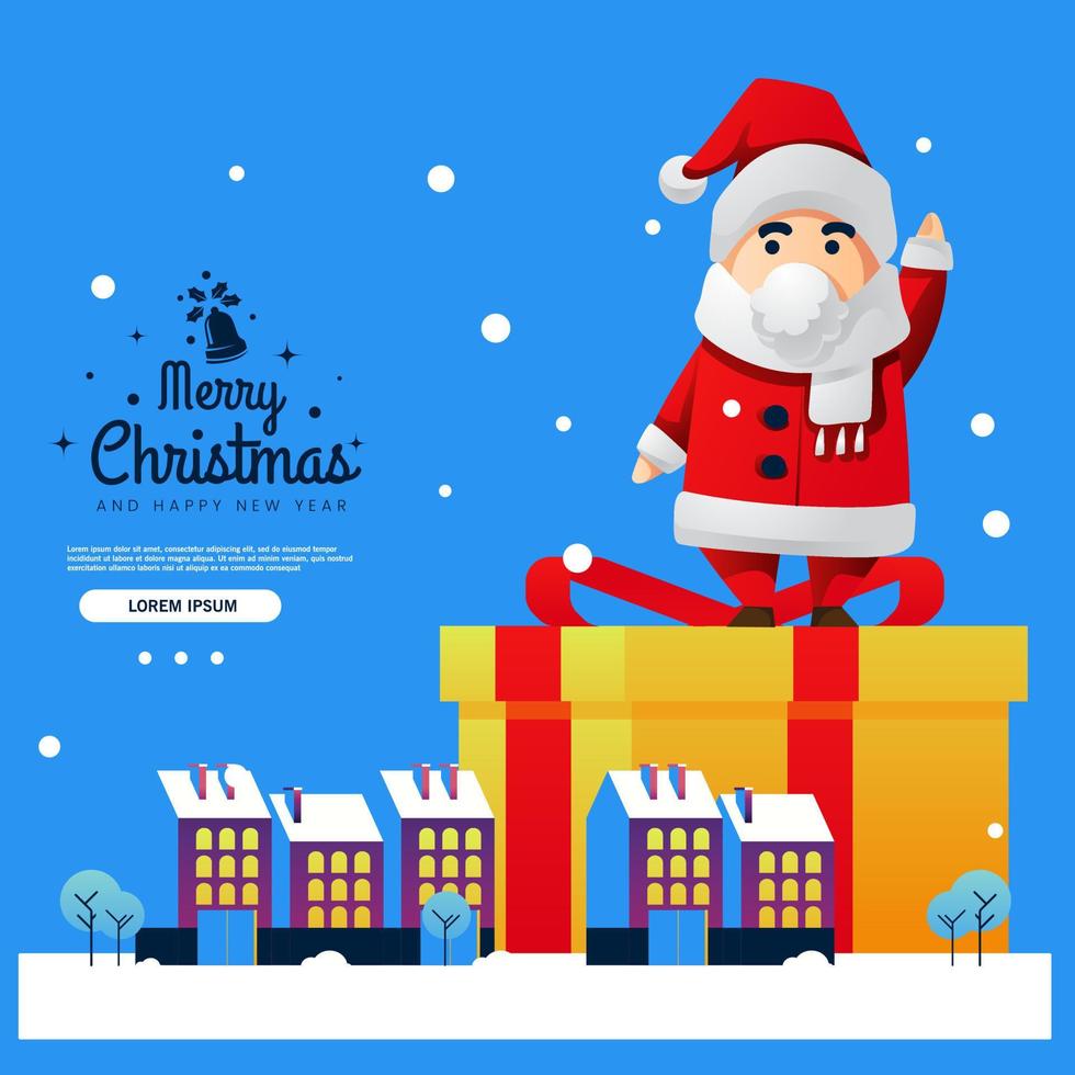 Santa Claus Character on the City WITH BIG GIFT Box BACKGROUND vector