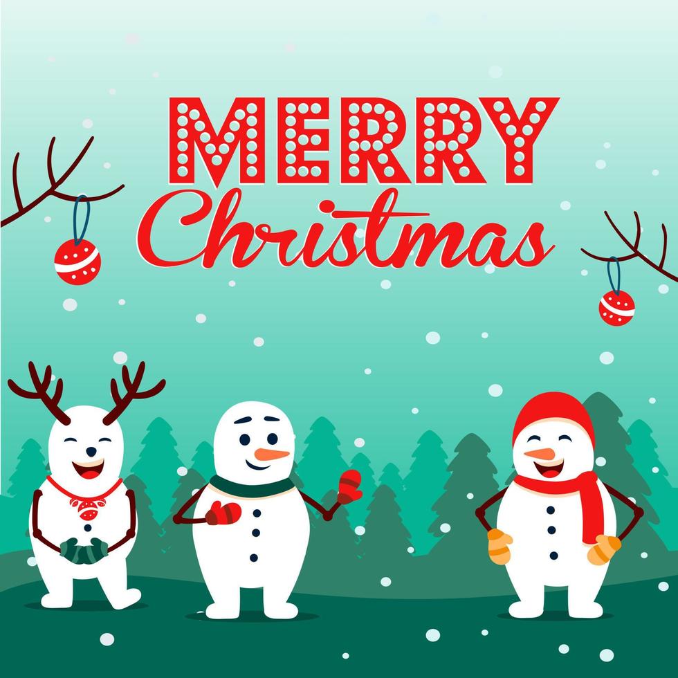 Snowman Playing Together for Merry Christmas Celebrating under Snow Rain vector
