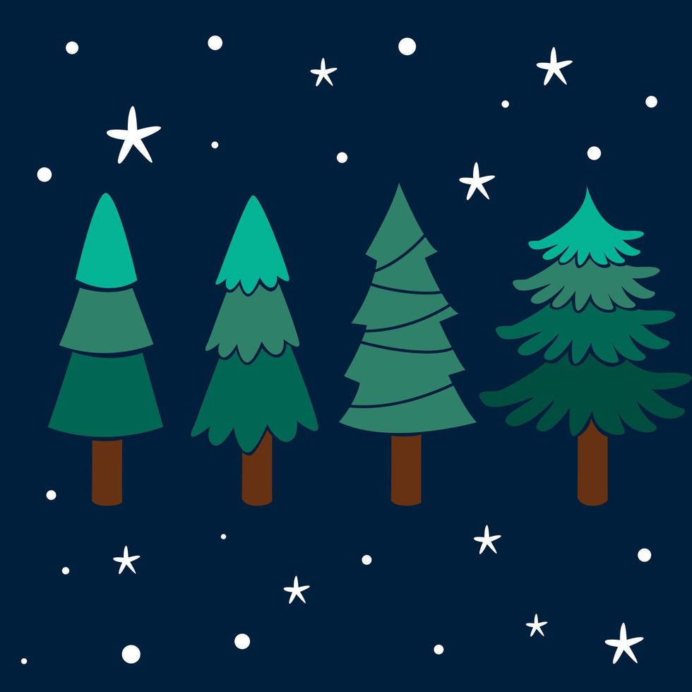 VARIOUS Pine Trees on CHRISTMAS Flat Vector Illustration Set