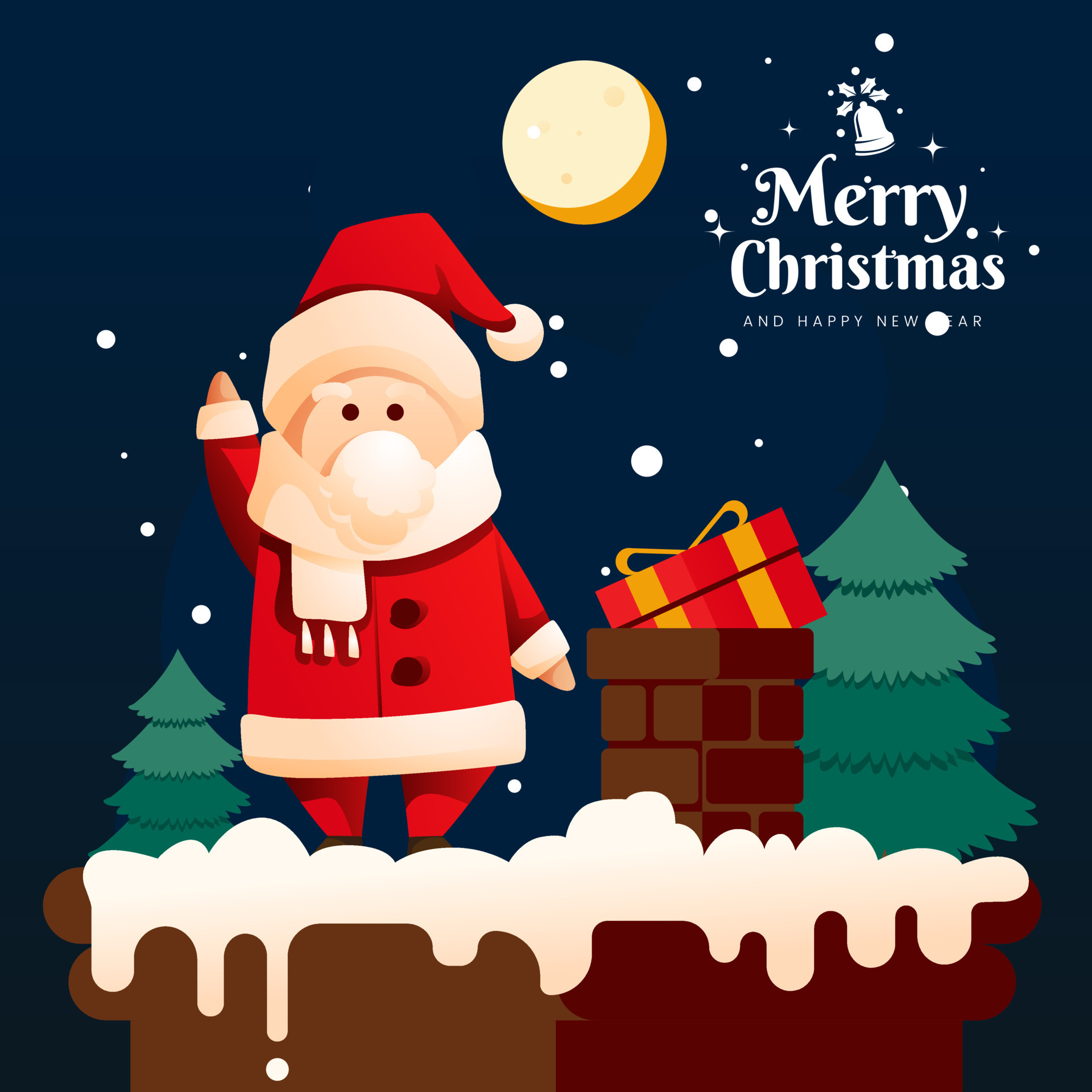 Santa Claus Cute Character Giving Prize on the Rooftop home 14582866 ...