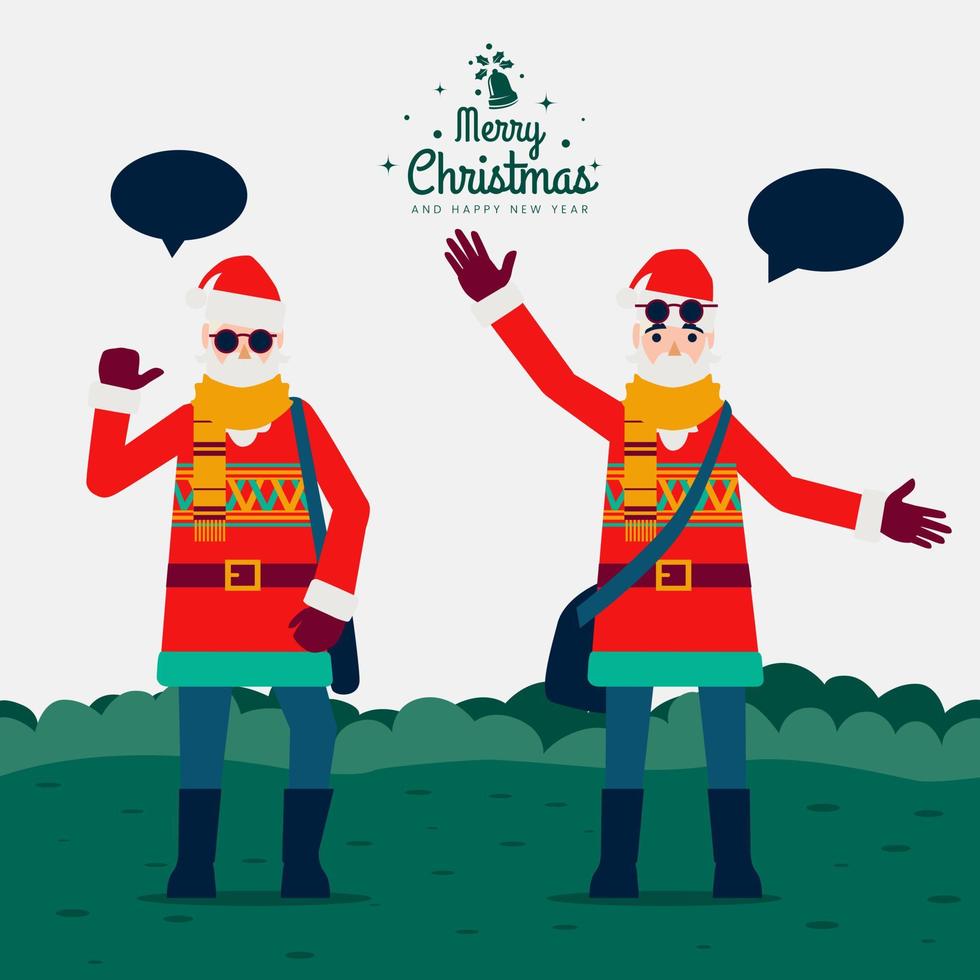 Santa Claus Character with Hipster Fashion Style Flat Vector Illustration