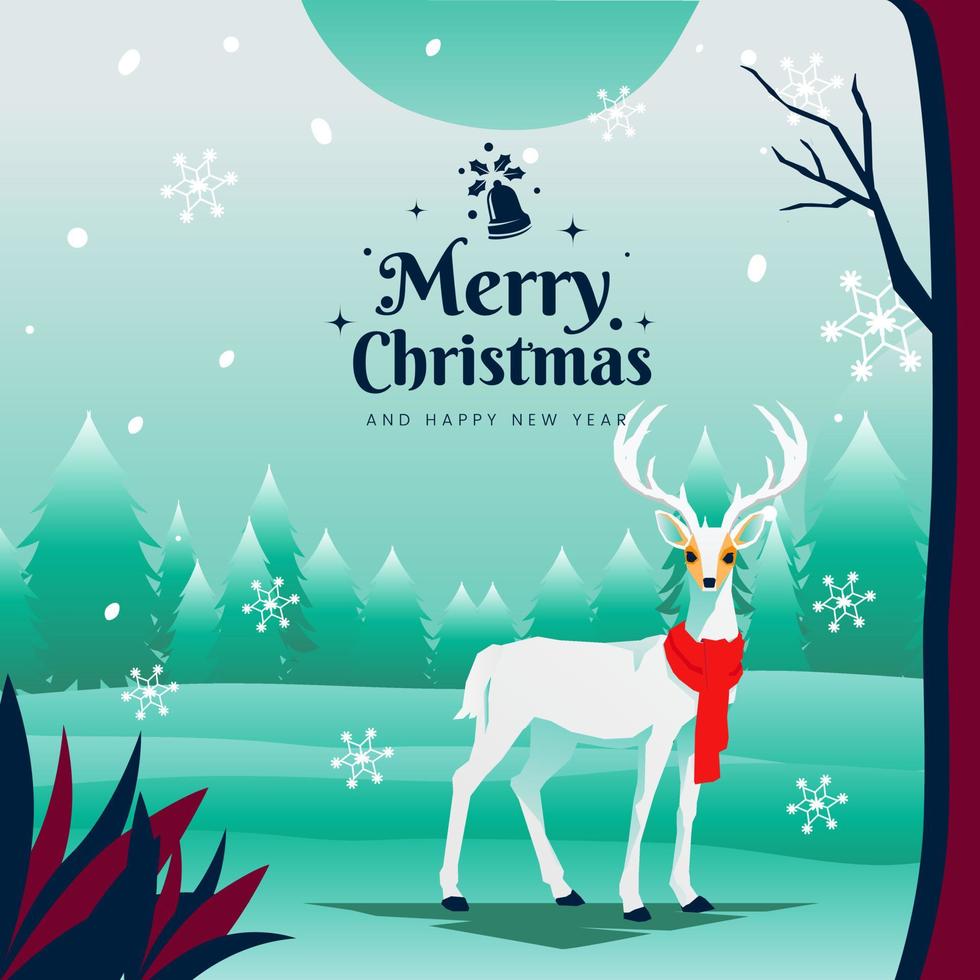 Beauty White Reindeer in Forest under the Snowflake Illustration vector
