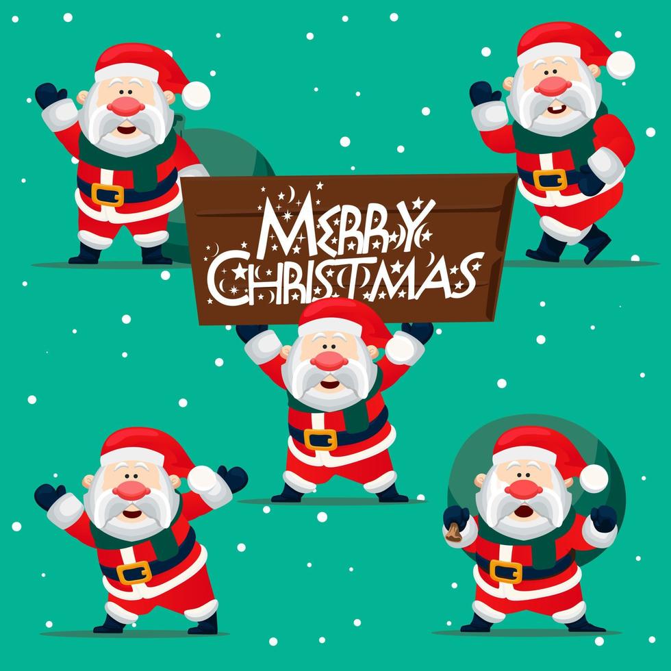 Little Santa Claus with Various pose Celebrating Christmas Event Illustration Set vector