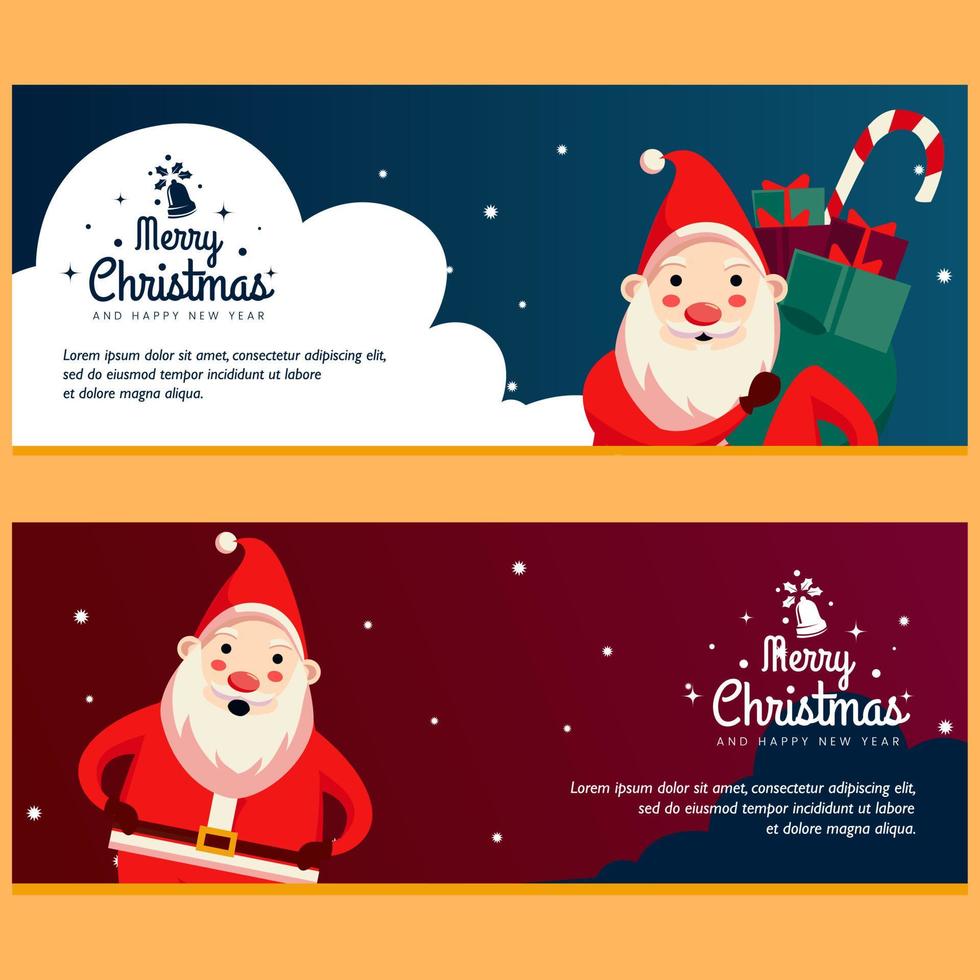 plantilla de diseño de navidad banner flayer con santa claus lindo con copo de nieve vector