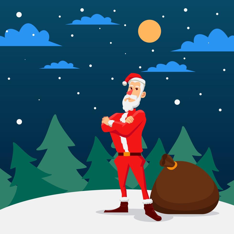 Cool Santa Claus Bring Big Prize Santding on Snow Illustration vector