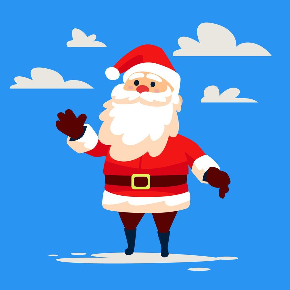 Santa Claus Cute  Character Hello Pose with Blue Background vector