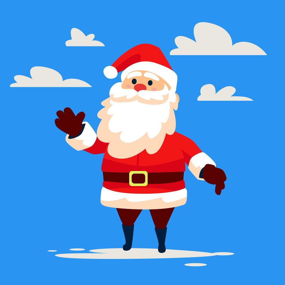 pose de hola de personaje lindo de santa claus con fondo azul vector