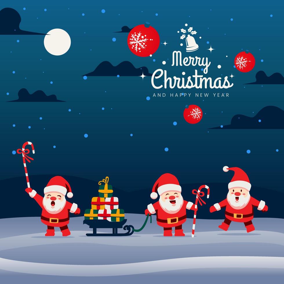 Cute Chibi Santa Christmas Celebrating with Various Pose Style Illustration vector