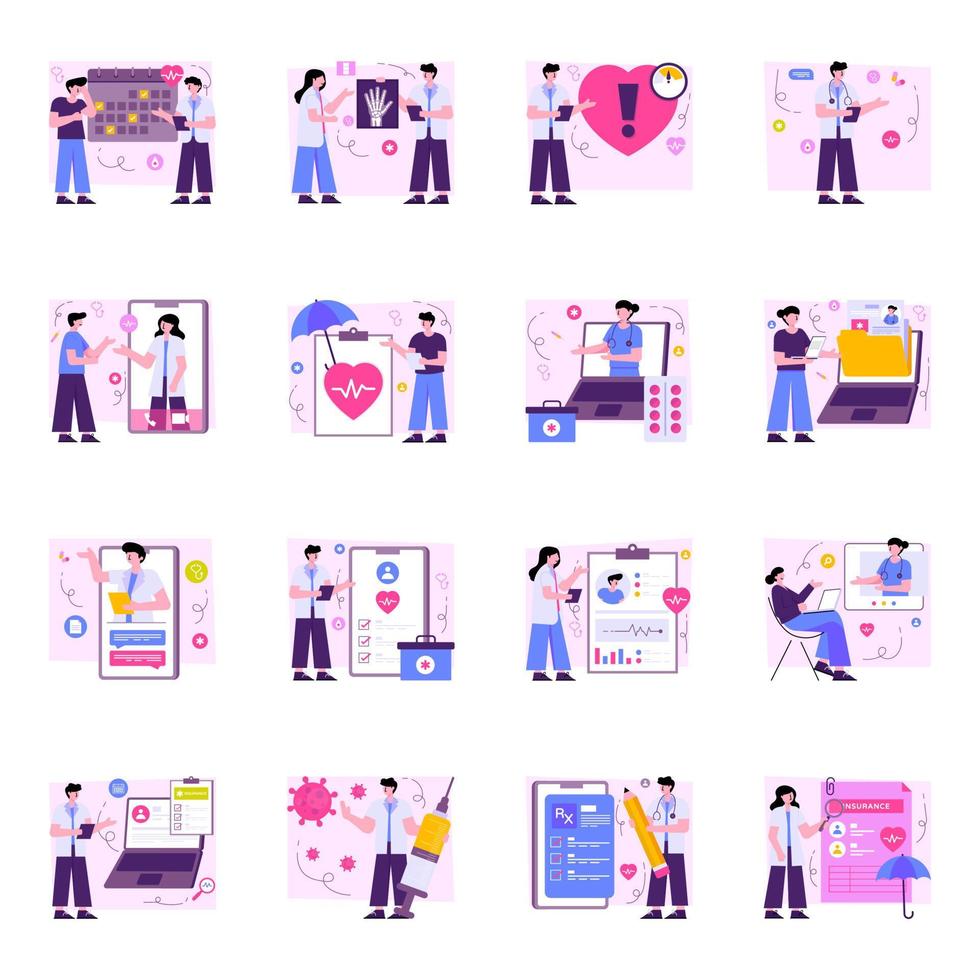 Pack of Healthcare Flat Illustrations vector