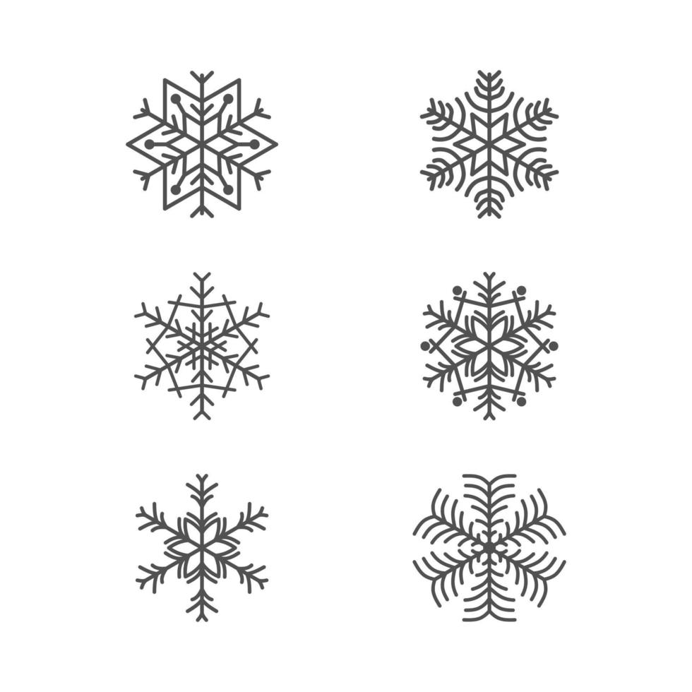 ilustración de lindos iconos de copos de nieve vector