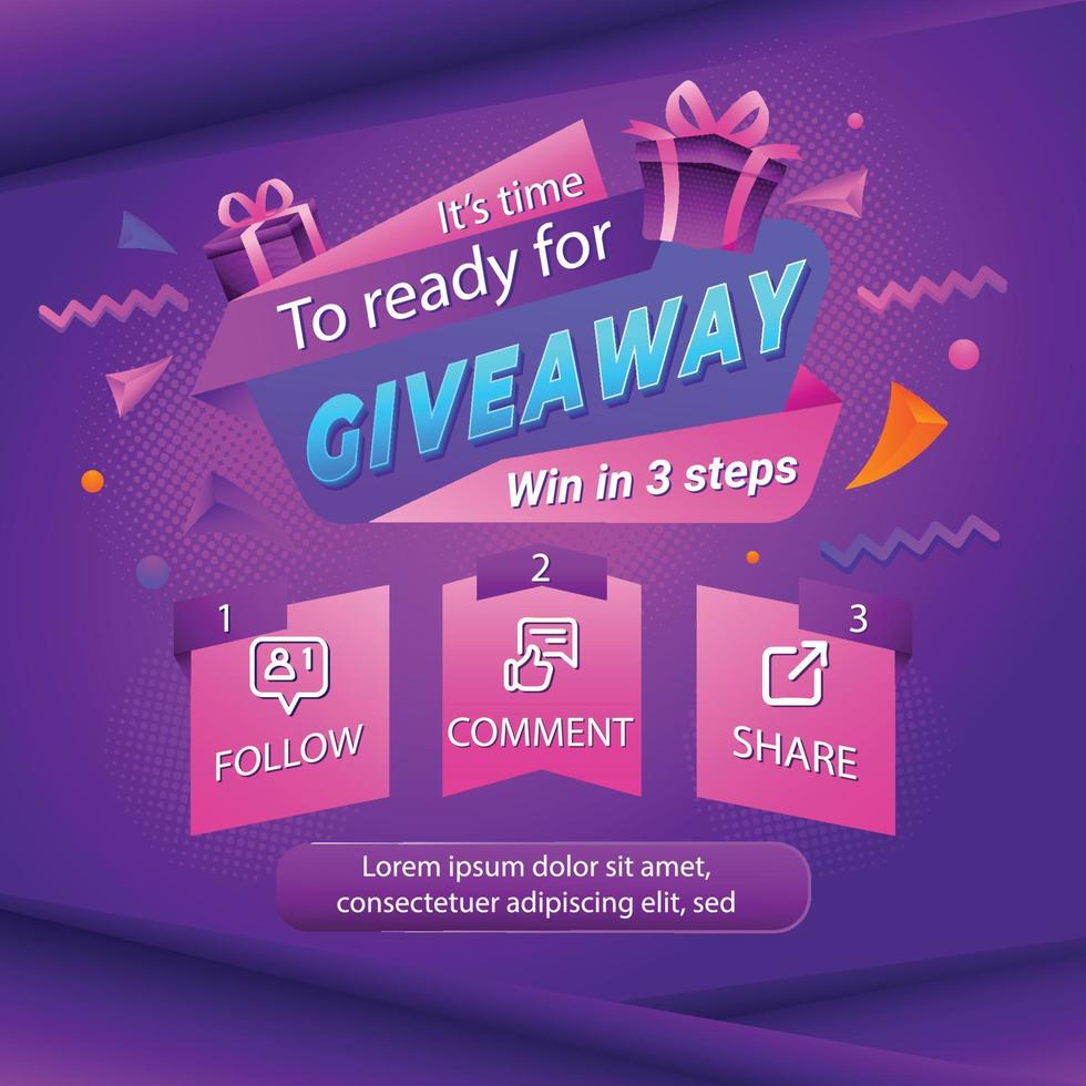 Giveaway quiz contest for social media feed. template giveaway prize win competition follow the steps below vector