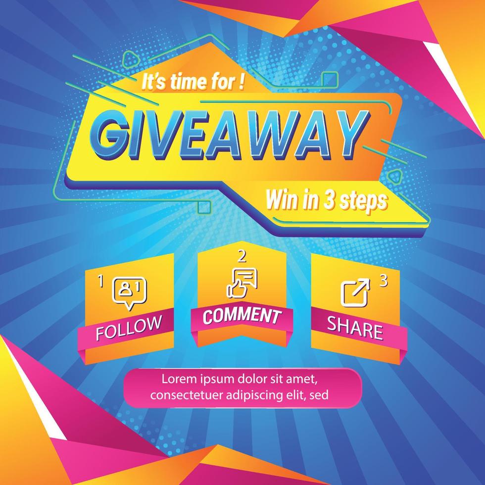 Giveaway quiz contest for social media feed. template giveaway prize win competition follow the steps below vector