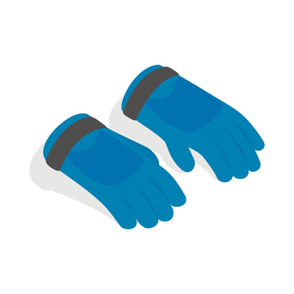 Blue winter ski gloves icon, isometric 3d style vector