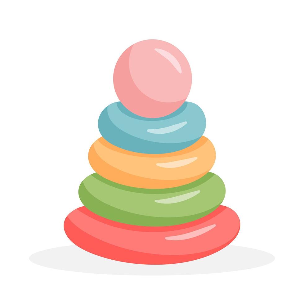 Educational Children's toy pyramid with plastic rings with circle top. vector